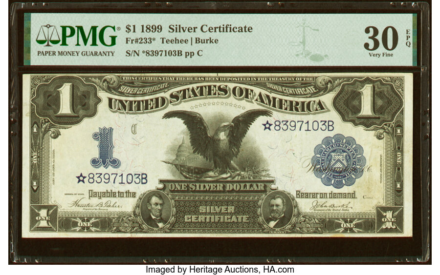 image for: Fr. 233* $1 1899 Silver Certificate Star PMG Very Fine 30 EPQ....