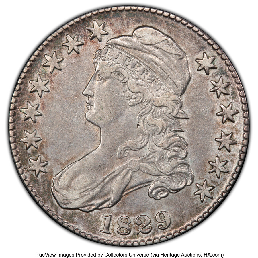 image for: 1829 50C Large Letters, O-110a, R.3, XF45 PCGS. PCGS Population: (4/14 and 0/2+)....