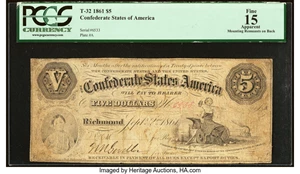 image for: T32 $5 1861 PF-2 Cr. 249 PCGS Apparent Fine 15....