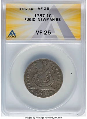 image for: 1787 1C Fugio Cent, UNITED STATES, 4 Cinquefoils, N. 8-B, W-6740, R.3, VF25 ANACS....