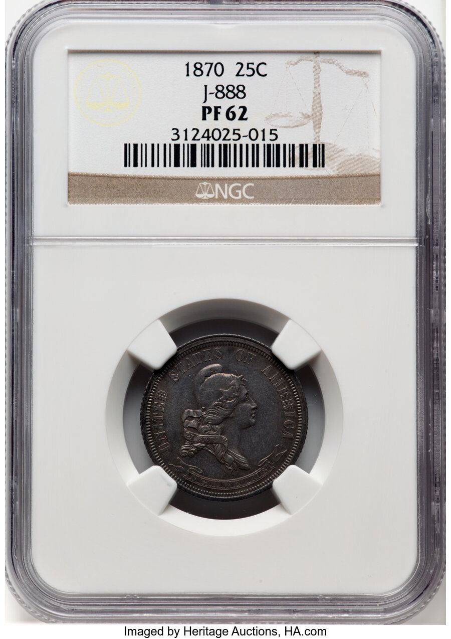 image for: 1870 25C Standard Silver Quarter, Judd-888, Pollock-987, R.5, PR62 NGC. NGC Census: (5/15)....