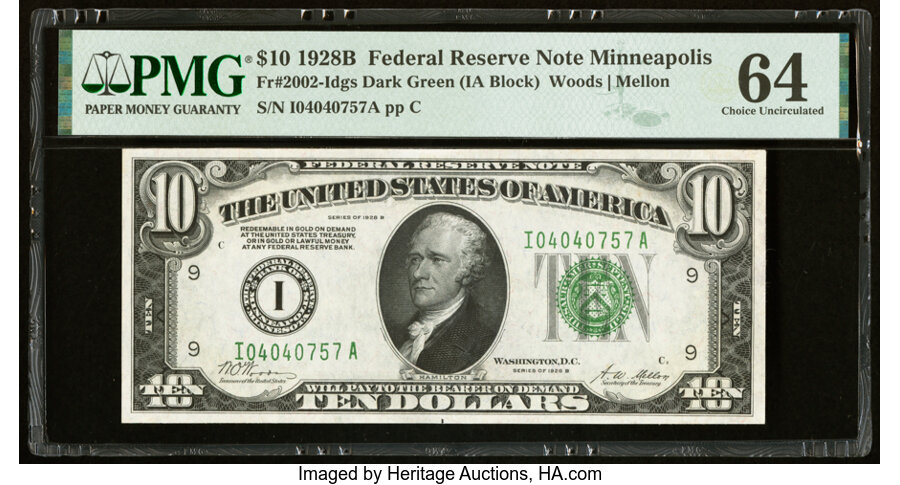 image for: Fr. 2002-I $10 1928B Federal Reserve Note. PMG Choice Uncirculated 64....