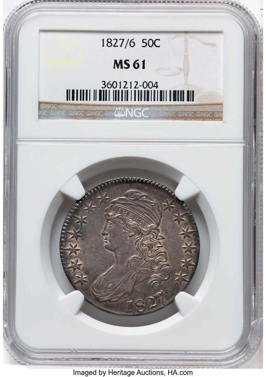 image for: 1827/6 50C O-102, R.1, MS61 NGC. NGC Census: (5/27).  Mintage 5,493,400....