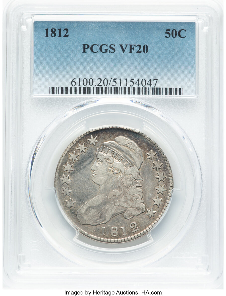 image for: 1812 50C Large 8, O-110, R.1, VF20 PCGS. PCGS Population: (70/1649).  Mintage 1,628,059....