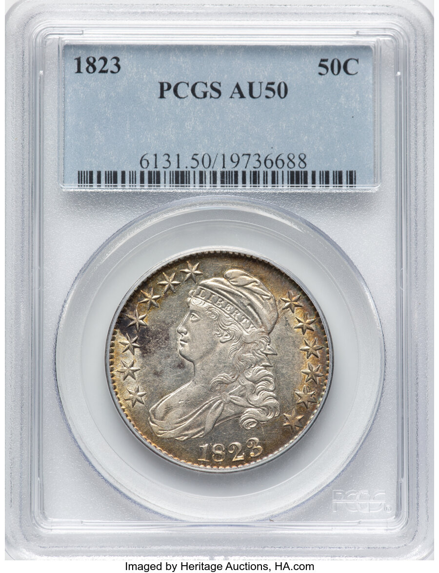 image for: 1823 50C O-111a, R.2, AU50 PCGS.  Mintage 1,694,200....