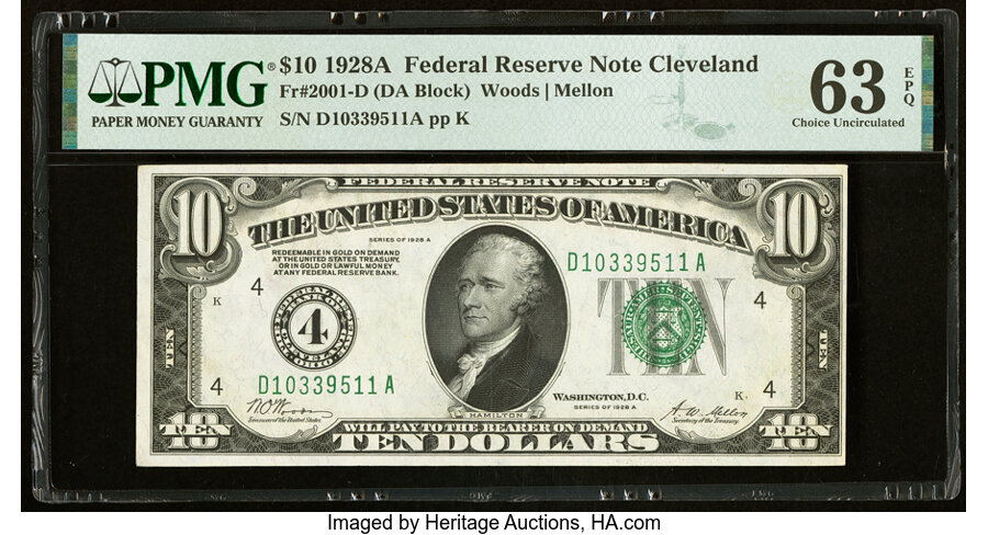 image for: Fr. 2001-D $10 1928A Federal Reserve Note. PMG Choice Uncirculated 63 EPQ....