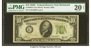 image for: Fr. 2003-E $10 1928C Federal Reserve Note. PMG Very Fine 20 Net....