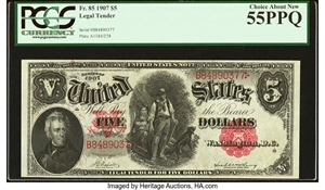 image for: Fr. 85 $5 1907 Legal Tender PCGS Choice About New 55PPQ....