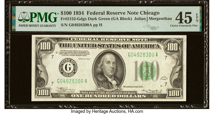 image for: Fr. 2152-G $100 1934 Federal Reserve Note. PMG Choice Extremely Fine 45 EPQ....