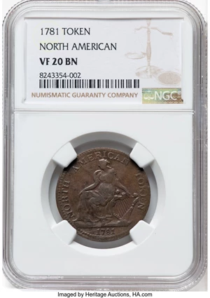 image for: 1781 North American Token, W-13980, R.2, VF20 Brown NGC. NGC Census: (21/57)....
