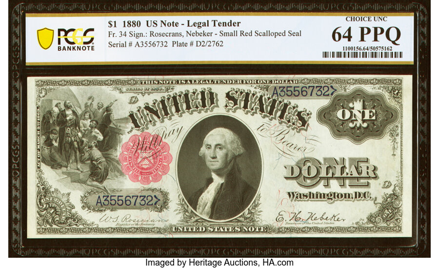 image for: Fr. 34 $1 1880 Legal Tender PCGS Banknote Choice Unc 64 PPQ....