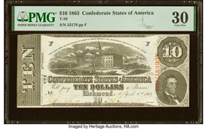 image for: T59 $10 1863 PF-38 Cr. UNL PMG Very Fine 30....