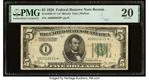 image for: Fr. 1950-A* $5 1928 Federal Reserve Star Note. PMG Very Fine 20....