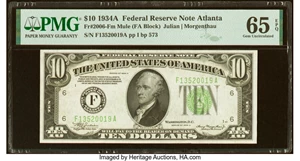 image for: Fr. 2006-F $10 1934A Mule Federal Reserve Note. PMG Gem Uncirculated 65 EPQ....