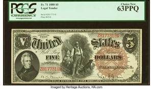 image for: Fr. 71 $5 1880 Legal Tender PCGS Choice New 63PPQ....