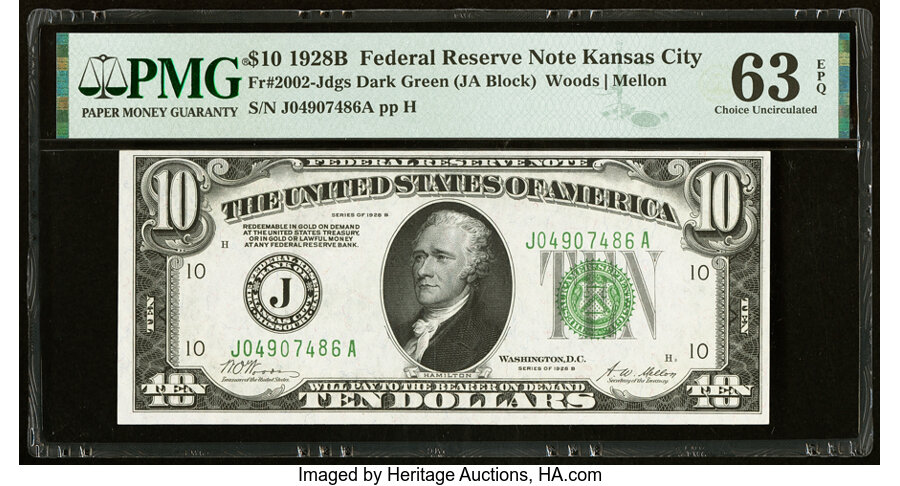 image for: Fr. 2002-J $10 1928B Federal Reserve Note. PMG Choice Uncirculated 63 EPQ....