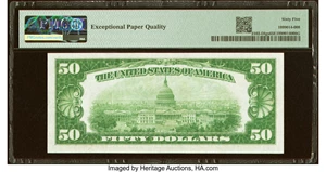 image for: Fr. 2102-D $50 1934 Light Green Seal Federal Reserve Note. PMG Gem Uncirculated 65 EPQ....