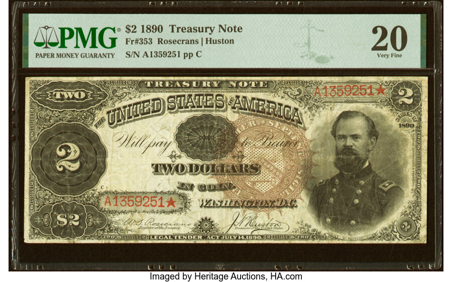 image for: Fr. 353 $2 1890 Treasury Note PMG Very Fine 20....