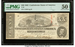image for: T58 $20 1863 PF-12 Cr. 421 PMG About Uncirculated 50 EPQ....