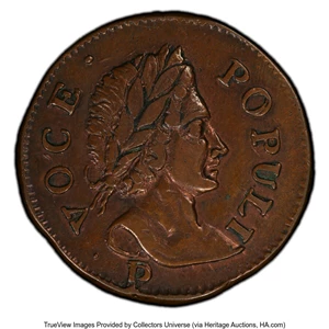 image for: 1760 1/2 P Hibernia-Voce Populi Halfpenny, P Below Bust, N. 11, Z. 14-L, W-13960, R.3, AU53 PCGS....