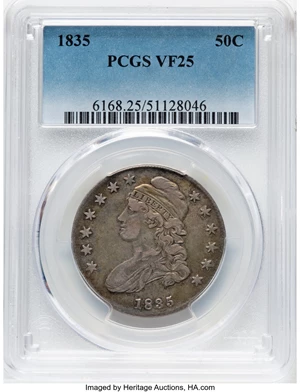 image for: 1835 50C O-101, R.1, VF25 PCGS. PCGS Population: (62/1659). Mintage 5,352,006....