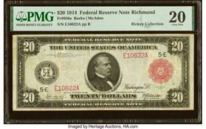 image for: Fr. 956a $20 1914 Red Seal Federal Reserve Note PMG Very Fine 20....