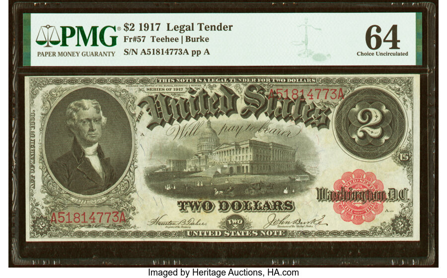 image for: Fr. 57 $2 1917 Legal Tender PMG Choice Uncirculated 64....
