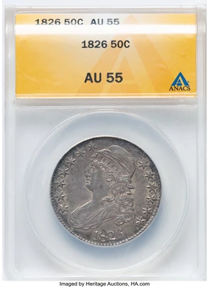 image for: 1826 50C O-112a, R.2, AU55 ANACS. Mintage 4,000,000....