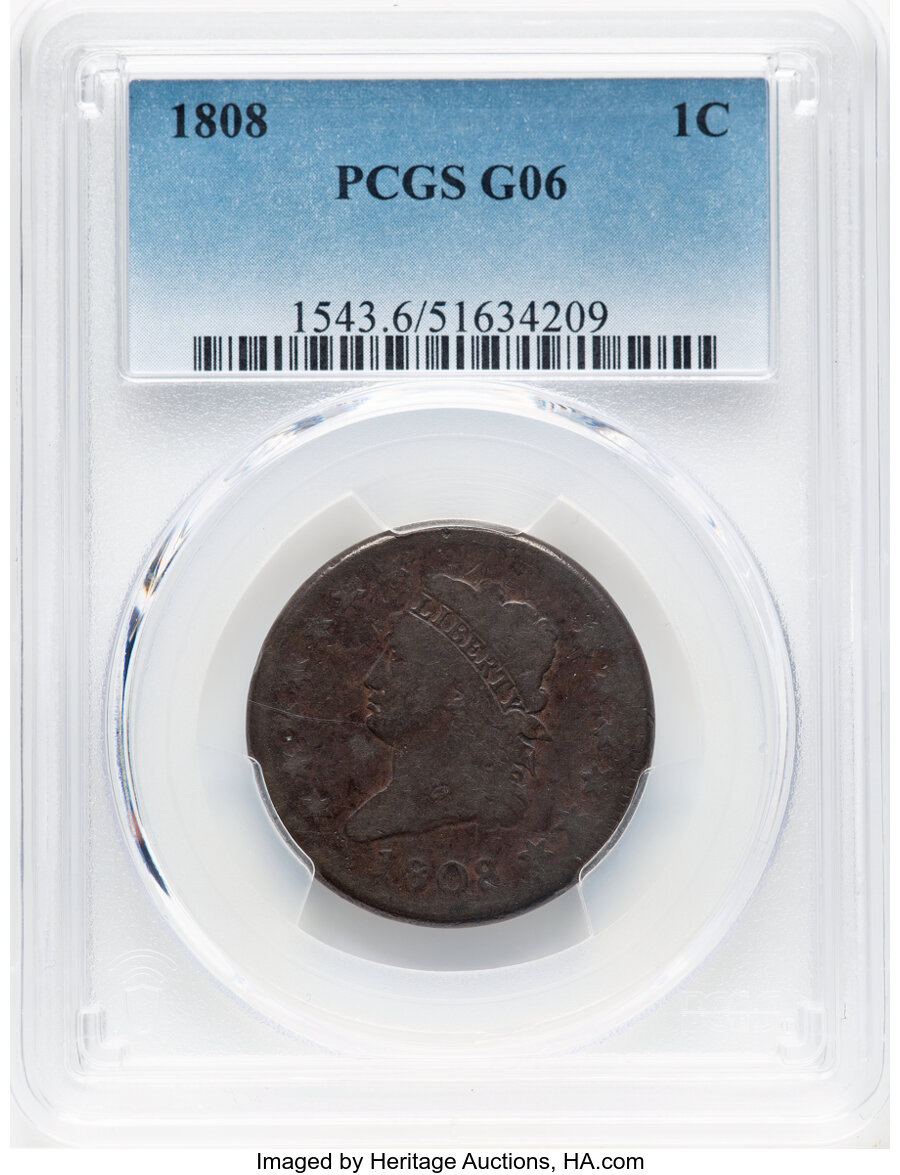 image for: 1808 1C S-278, B-2, R.3, Good 6 PCGS. PCGS Population: (17/242).  Mintage 1,007,000....