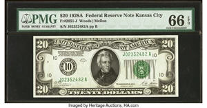 image for: Fr. 2051-J $20 1928A Federal Reserve Note. PMG Gem Uncirculated 66 EPQ....