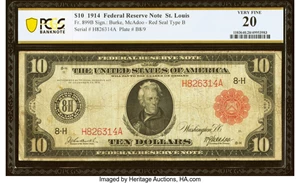 image for: Fr. 899B $10 1914 Red Seal Federal Reserve Note PCGS Banknote Very Fine 20....