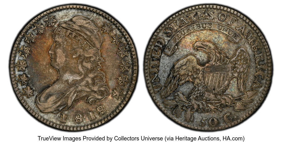 image for: 1818/7 50C Small 8, O-102, R.2, VF25 PCGS. PCGS Population: (20/235).  Mintage 1,960,322....