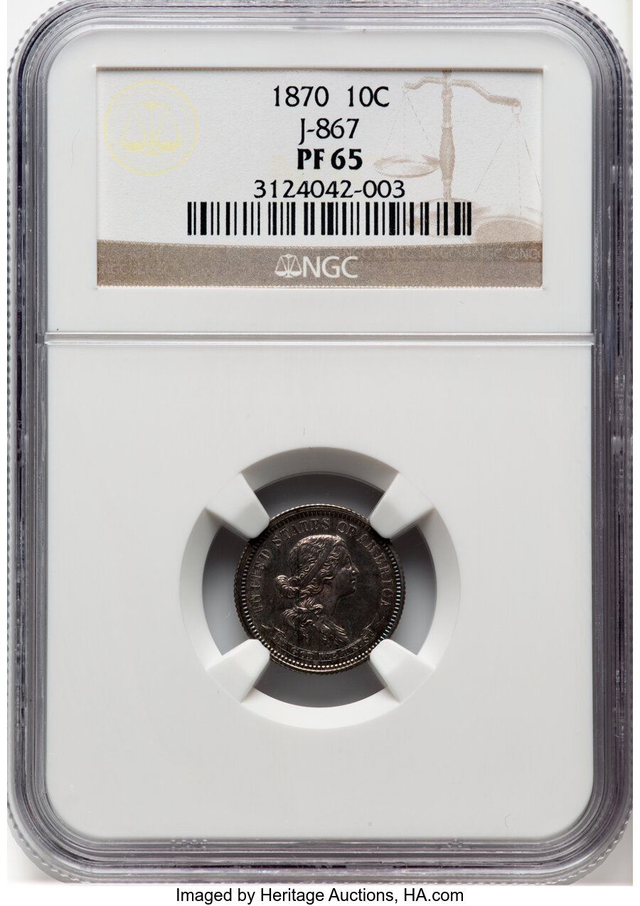image for: 1870 10C Standard Silver Ten Cents, Judd-867, Pollock-963, High R.6, PR65 NGC. NGC Census: (1/3).  ...
