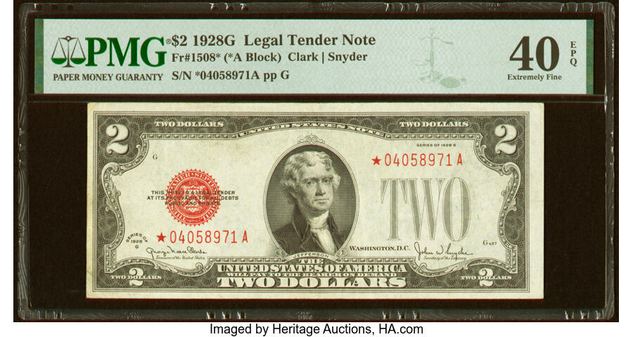 image for: Fr. 1508* $2 1928G Legal Tender Star Note. PMG Extremely Fine 40 EPQ....