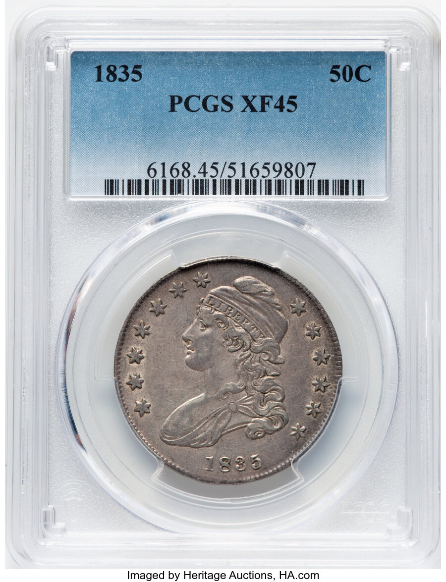 image for: 1835 50C O-109, R.2, XF45 PCGS.  Mintage 5,352,006....