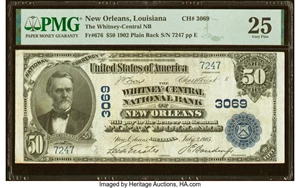 image for: New Orleans, LA - $50 1902 Plain Back Fr. 676 The Whitney-Central National Bank Ch. # 3069 PMG Very Fine 25....