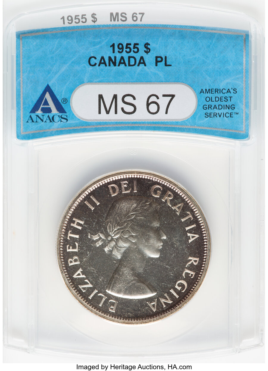 image for: Canada: Elizabeth II Prooflike Dollar 1955 MS67 ANACS,...