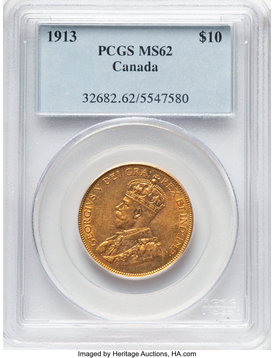 image for: Canada: George V gold 10 Dollars 1913 MS62 PCGS,...