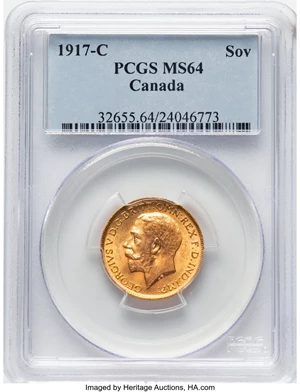 image for: Canada: George V gold Sovereign 1917-C MS64 PCGS,...