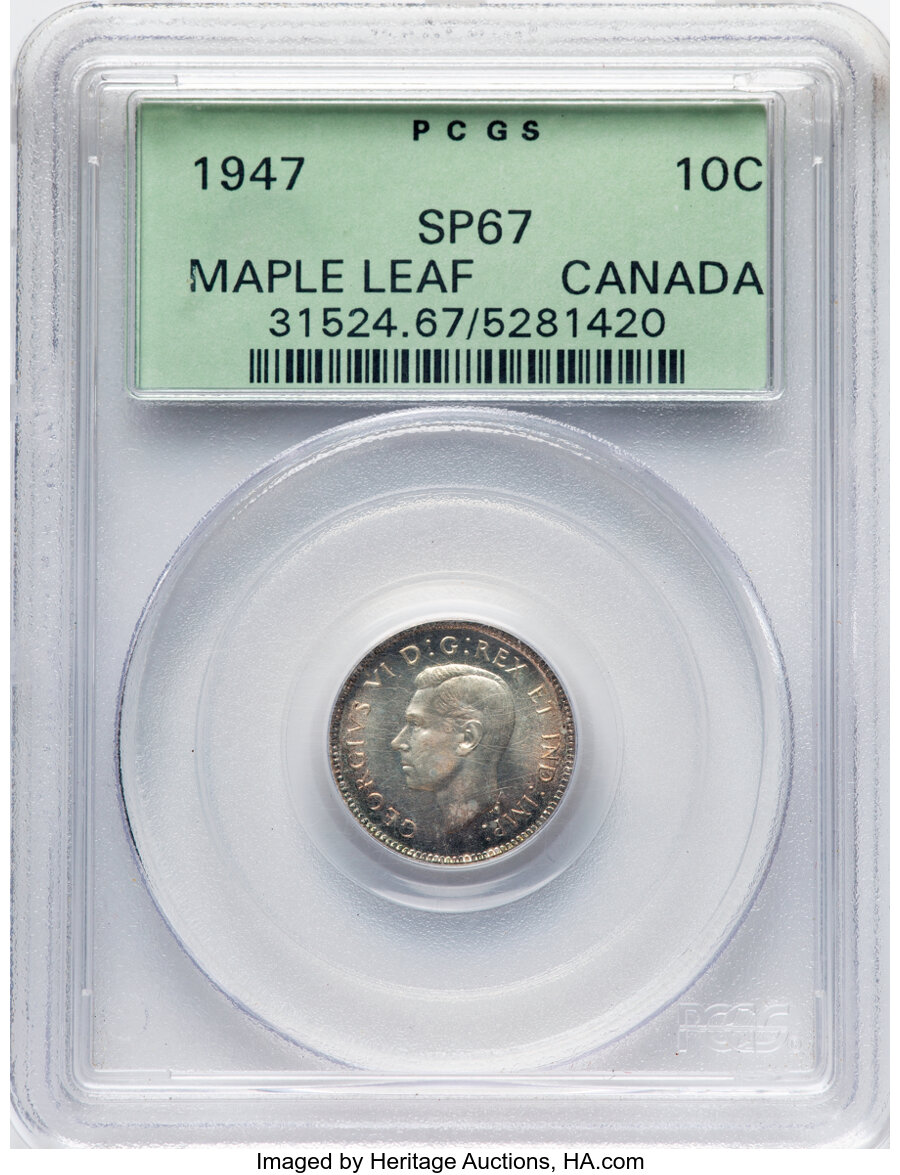 image for: Canada: George VI Specimen "Maple Leaf" 10 Cents 1947 SP67 PCGS,...