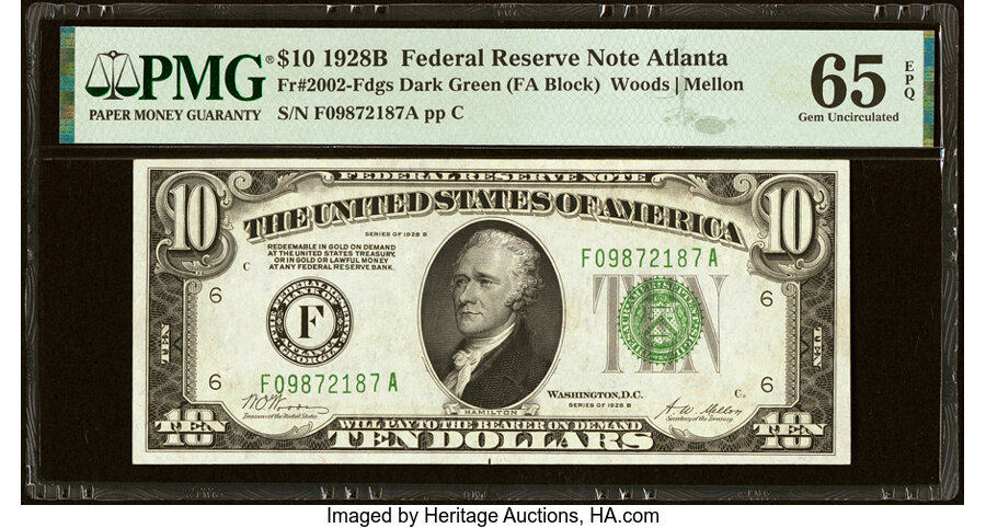 image for: Fr. 2002-F $10 1928B Federal Reserve Note. PMG Gem Uncirculated 65 EPQ....