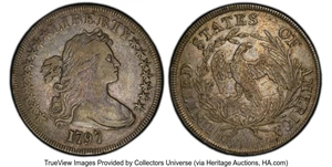 image for: 1797 $1 9x7 Stars, Large Letters, B-1, BB-73, R.3, VF25 PCGS. Those seeking a problem-free midgrade 1797 dollar need look n...