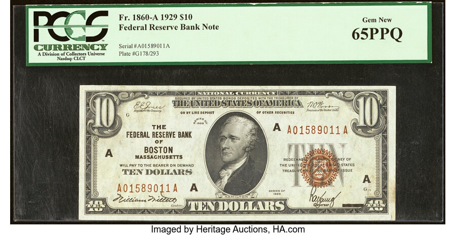 image for: Fr. 1860-A $10 1929 Federal Reserve Bank Note. PCGS Gem New 65PPQ....