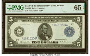 image for: Fr. 866 $5 1914 Federal Reserve Note PMG Gem Uncirculated 65 EPQ....