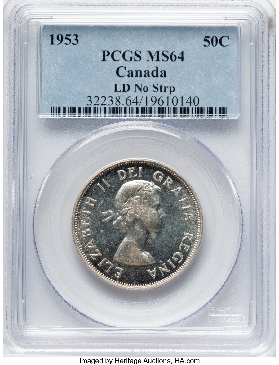image for: Canada: Elizabeth II "Large date - No Strap" 50 Cents 1953 MS64 PCGS,...