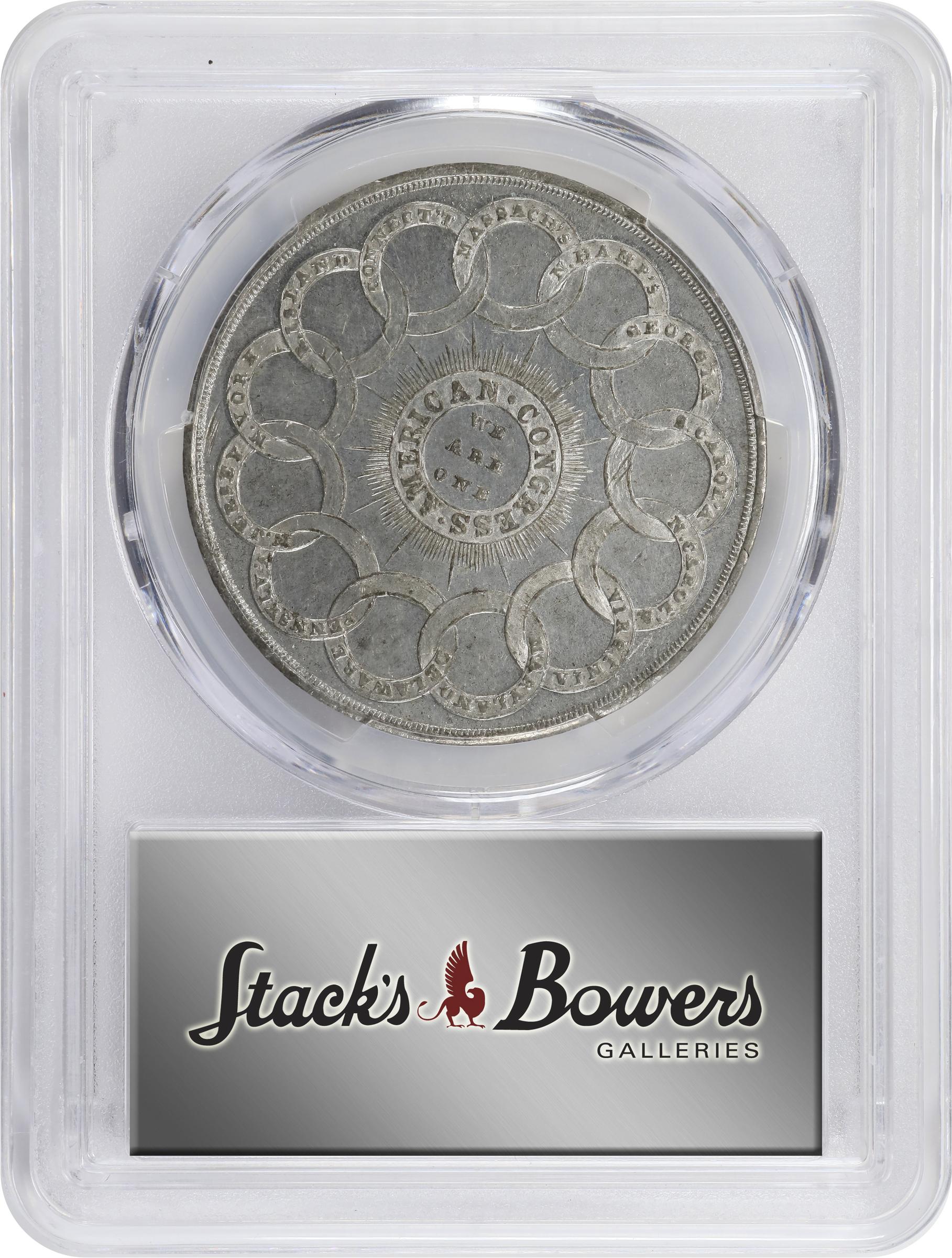 image for: "1776" (late 19th or early 20th century) Continental Dollar. So-Called Dickeson Restrike. HK-854. Rarity-7. White Metal. AU-58 (PCGS).