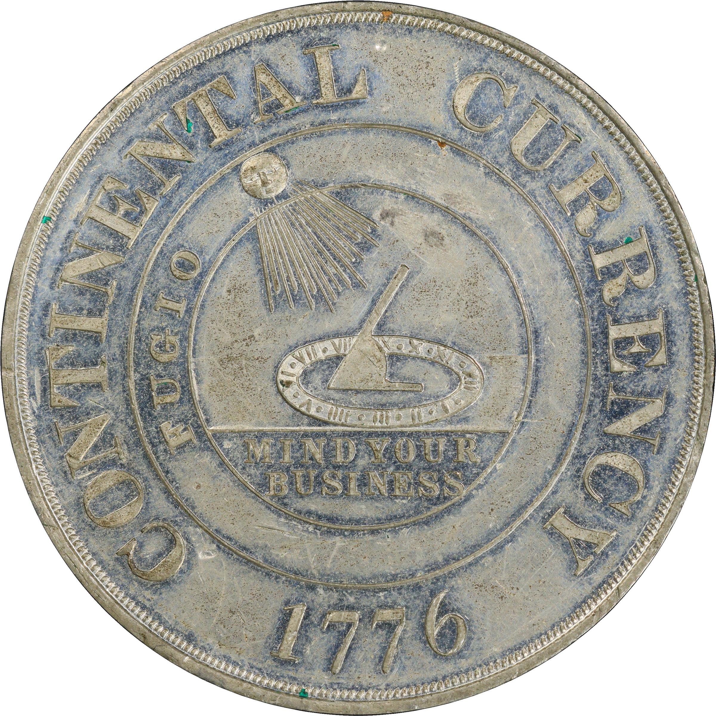 image for: "1776" (late 19th or early 20th century) Continental Dollar. So-Called Dickeson Restrike. HK-854. Rarity-7. White Metal. MS-62 (PCGS).
