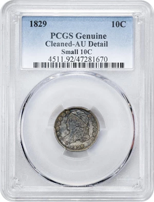 image for: 1829 Capped Bust Dime. JR-4. Rarity-2. Small 10 C. AU Details--Cleaned (PCGS).