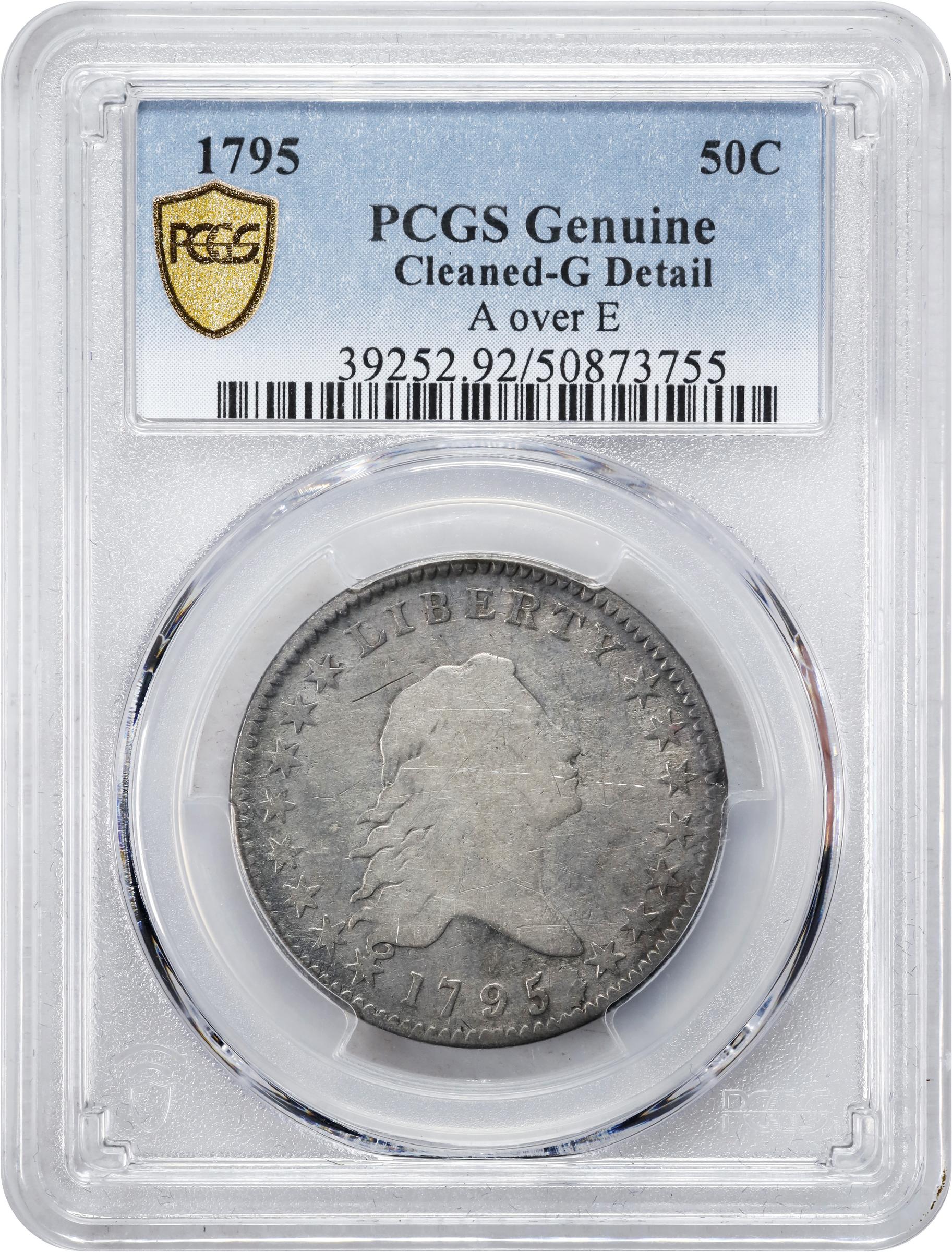 image for: 1795 Flowing Hair Half Dollar. O-113a, T-14. Rarity-3. Two Leaves, A/E in STATES. Good Details--Cleaned (PCGS).