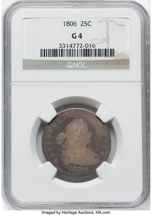 image for: 1806 25C B-3, R.1, Good 4 NGC. Mintage 206,124....